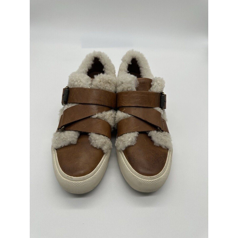 Frye Gia Moto Low Shoes Women’s 6.5 Leather Straps Shearling Moto Boots $258